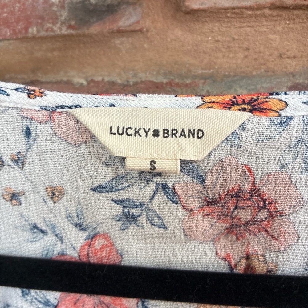 Lucky Brand Floral Peasant Blouse - White with Coral & Navy - Picture 2 of 3